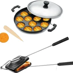 Non-Stick Coated Combo Sandwich Toaster, 12 Cavity Appam Patra with Steel Lid K0 0 W Pop Up Toaster-picture-31