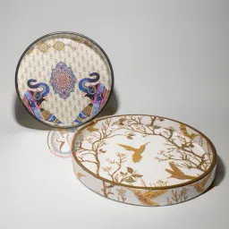 MDF Wooden Enamel-Coated Round Trays | Stylish, Durable & Multipurpose Tray Serving Set-image-2
