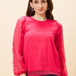 globus Casual Puff Sleeves Solid Women Pink Top-picture-43