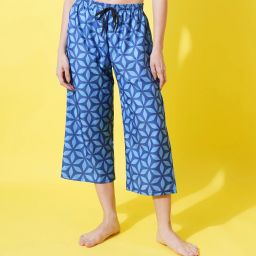 Printed Capris Women Blue, White Capri-image-60