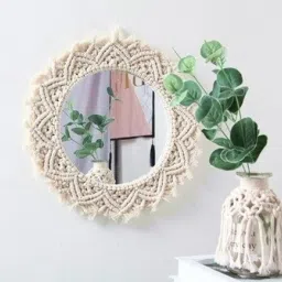 Saaz macrame Wall hanging mirror home decor items for living room bedroom White Changing Table-27