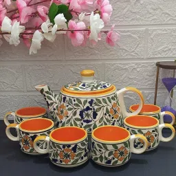 Pack of 6 Ceramic MUGAL@2334 KETTLE WITH CUP SET-image-85