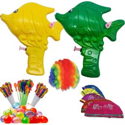(2 Pichkari +3 Magic Balloon +10 Holi Cap +1 Malinga Cap)for Kids Holi Party Fun Water Gun-image-63