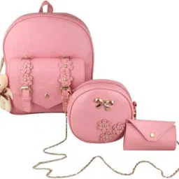 Small 20 L Backpack Small 5 L Backpack 3-PCS Fashion Cute Stylish Leather Backpack & Sling Bag Set for Women school bag college bag travel bag smart choice bag prestigious backpack (Pink)-image-26