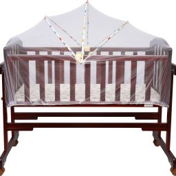 Wooden Cradle with Detachable Mosquito Net, Swing with Swing Lock and Wheels with Lock Brand-image-33