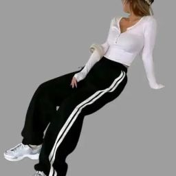 Women Striped Black Track Pants-image-91