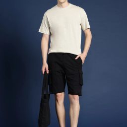 Solid Men Black Cargo Shorts-image-16
