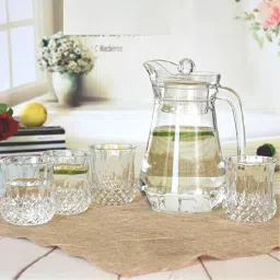 (pack of 7)Glassware Imported Crystal Glass Carafes & Pitchers Jug (1.5 L) 6 Glass Jug Glass Set-2