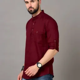 digimi Men Solid Cotton Blend Straight Kurta image 3