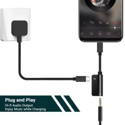 SANNO WORLD Black Type-C to 3.5mm Audio Jack and 2-in-1 Adapter Use For All Type-C Smartphone Phone Converter image 5