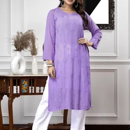 PARAMOUNT CHIKAN Mauve Ethnic Motifs Embroidered Chikankari Viscose Georgette Kurta-picture-11