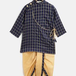 Cute Couture Boys Navy Blue & Beige Printed Kurta with Dhoti Pants-4
