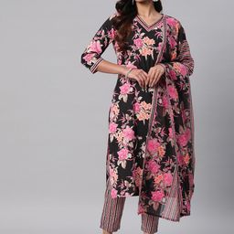 Readiprint Fashions Women Floral Printed Regular Pure Cotton Kurta with Trousers & Dupatta-picture-40