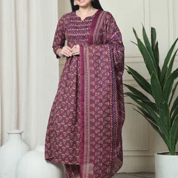 Roly Poly Ethnic Motifs Printed Notch Neck Anarkali Kurta With Trouser And Dupatta-11