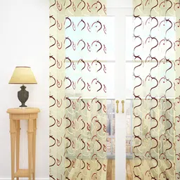 Story@home Set Of 2 Beige & Brown Embroidered Imagica Collection Sheer Polyester Door Curtains-10