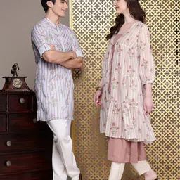 House of Pataudi Shoulder Straps A-Line Jashn Kurta Comes With Printed Jacket-16