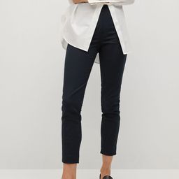 MANGO Women Navy Blue Sustainable High-Rise Regular Fit Solid Cropped Trousers-image-71