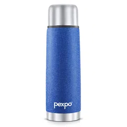 Pexpo Blue & Silver toned Stainless Steel Leak Proof Flask with Jute Bag 500 Ml-image-3