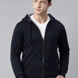 ADBUCKS Men Navy Blue Solid Hooded Sweatshirt-image-11