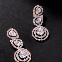 Priyaasi Rose Gold Plated Stone Studded Handcrafted Geometric Drop Earrings-image-58