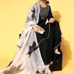 Blissta Women Classic Black Viscose Rayon Print Parade Kurta-image-29