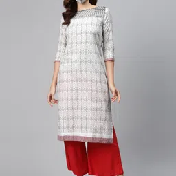 Biba Women White Grey Pure Cotton Printed Straight Kurta-picture-13