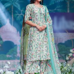 Libas Off White Floral Printed Thread Work Straight Kurta With Trouser And Dupatta-picture-46
