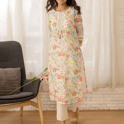 Ishin White Floral Printed Sequinned Straight Kurta With Trousers & Dupatta-picture-7