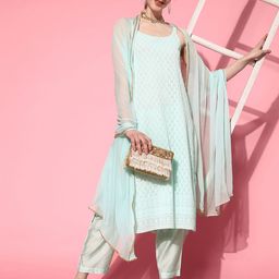 Varanga Women Embroidered Chikankari Silk Georgette Kurta With Trousers & Dupatta-picture-22