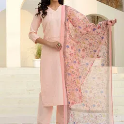 Navlik Floral Embroidered Thread Work Chanderi Silk Kurta With Trousers And Dupatta-6