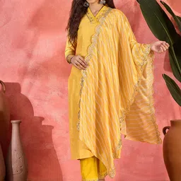 Moda Rapido Women Ethnic Motifs Embroidered Regular Kurta with Trousers & With Dupatta-picture-33
