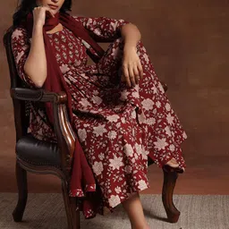 Libas Women Floral Printed Pleated Beads and Stones Kurta with Trousers & With Dupatta-picture-1