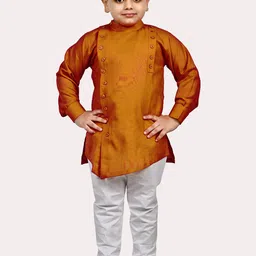 Superminis Boys Mustard Yellow Angrakha Pure Cotton Kurta with Pyjamas-43