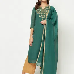 BARARA ETHNIC Ethnic Motifs Embroidered Pure Cotton Kurta with Palazzos & With Dupatta-picture-23