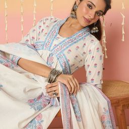 Indo Era Women Floral Printed Sequinned Pure Cotton Kurta with Trousers & With Dupatta-picture-13