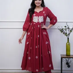 KALINI Women Floral Embroidered Regular Thread Work Kurta with Trousers-picture-23