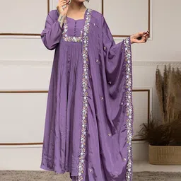 BAESD Women Embroidered Regular Anarkali Calflength Kurta with Trousers & Dupatta-picture-57