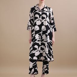 BLACK & BLAH BLAH Relaxed Fit Floral Printed A-Line Liva Monochrome Kurta and Trouser-image-98