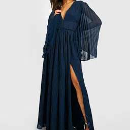 Boohoo Accordion Pleated Flared Sleeve Chiffon Slit Maxi Bridesmaid Dress-picture-50