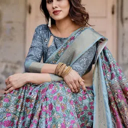 DIVASTRI Kalamkari Printed Woven Design Zari Border Paithani Saree-image-60