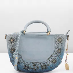 ART N VINTAGE Floral Textured Leather Half Moon Sling Bag-4
