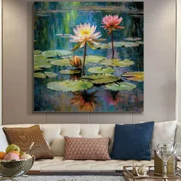 999Store Green & Pink Canvas Tranquil Water Lily Art Print Vibrant Pond Wall Painting-image-71