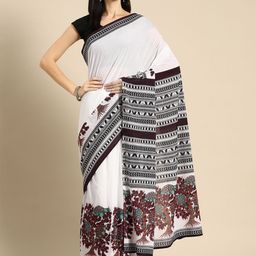 BUTA BUTI Abstract Printed Pure Cotton Saree With Unstitched Blouse And Lace-image-73