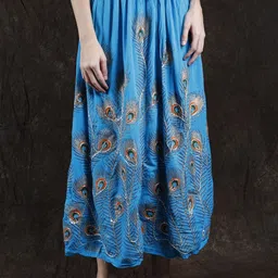 Exotic India Floral Printed Pure Cotton Flared Maxi Skirt With Embroidered Sequins-image-58
