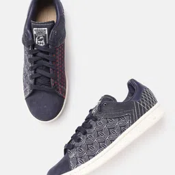 ADIDAS Originals Unisex Navy Blue & Red Woven Design Stan Smith Sneakers-picture-0