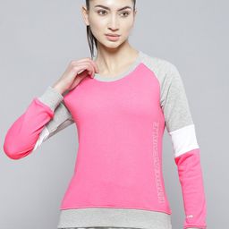 Alcis Women Pink & Grey Melange Colourblocked Cotton Sweatshirt with Side Applique Prints-image-14