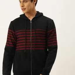 Campus Sutra Men Black & Red Striped Hooded Sweatshirt-image-47