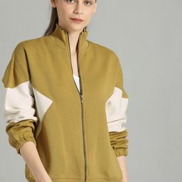 The Roadster Lifestyle Co Women Olive Green & Off-White Colourblocked Sweatshirt-image-67