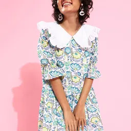 Cation Women Classic White Ethnic Motifs Waisted Dress-image-37