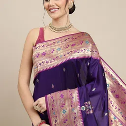 Royal Rajgharana Saree Purple & Magenta Woven Design Zari Paithani Sarees-58